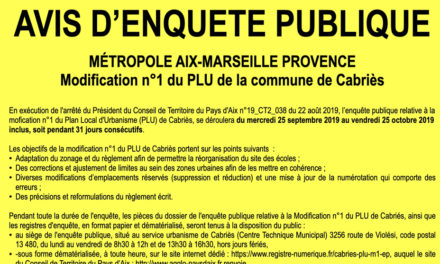 Enquête publique : Projet de modification n°1 du PLU de la commune de Cabriès