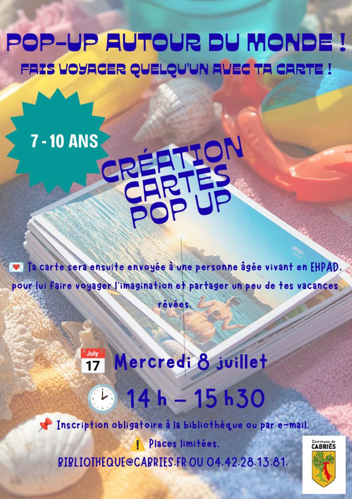 Affiche — Atelier créatif pour les enfants de 7 à 10 ans : Ouvre la carte, découvre le voyage
